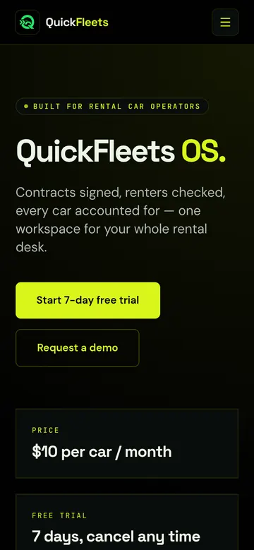 QuickFleets website, mobile view